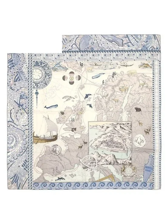 Hermes Scarf Carre 90 Silk Blue Multicolor le Voyage