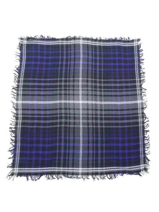Gucci Shawl Check Pattern Gray Blue Wool 70% Silk Scarf