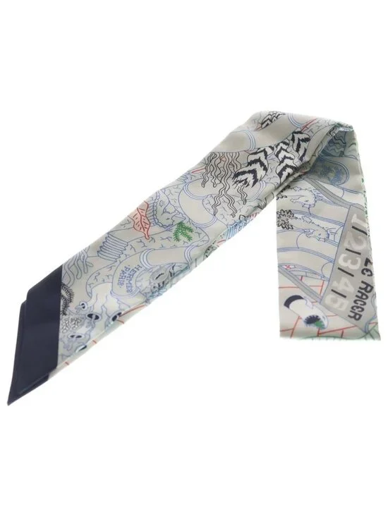 Hermes Twilly Splash Park Silk Scarf Gray