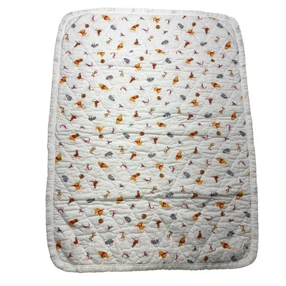 Sears Vintage Winnie the Pooh Baby Crib Quilt Blanket White Ruffles Tigger