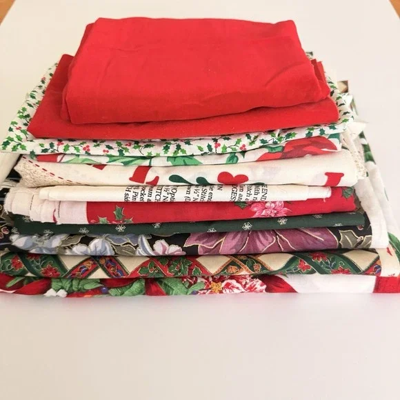 Vtg Cranston Christmas Fabric Lot Craft Sewing Remnants Quilting Floral 2 Lb+