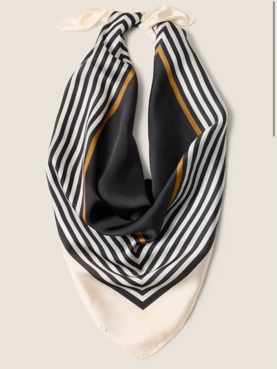 Evereve Black, Cream & Gold Stripe Silk-Feel Scarf