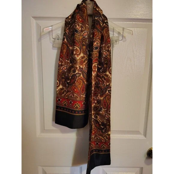 Women’s Multicolor Paisley Print Scarf Wrap with Black Border
