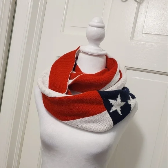 Angela & William Red, White & Blue Infinity Scarf, Unisex, Festive, 🇺🇸