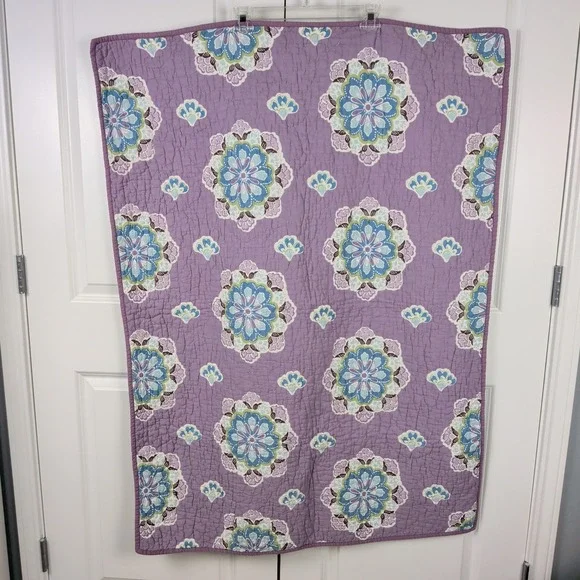 Pottery Barn Kids Brooklyn Crib Toddler Quilt Blanket Purple Mandala Floral