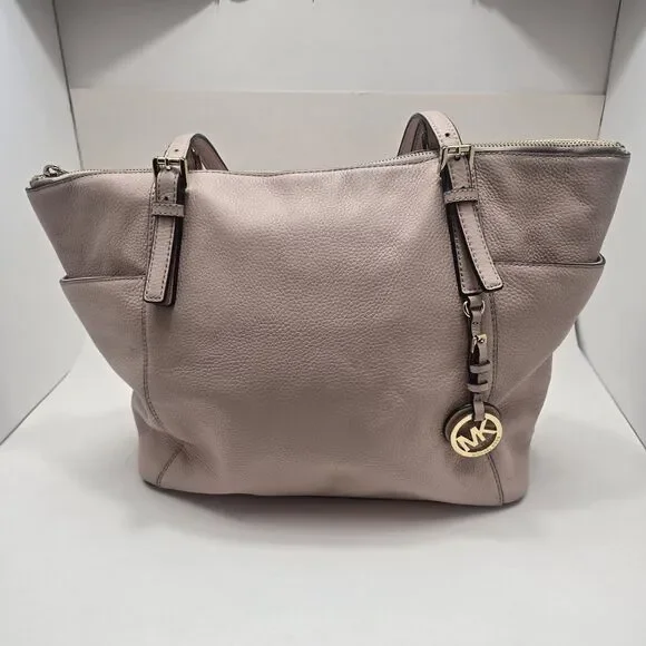 MICHAEL KORS JET SET TOP ZIP TOTE Pebbled Ballet Pink Leather