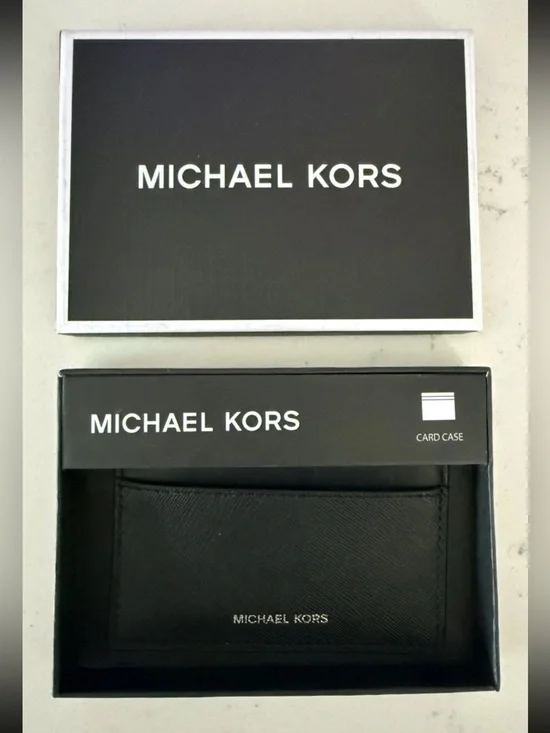 NIB Michael Kors Black Saffiano Leather Credit Card Holder Small Slim Card Case