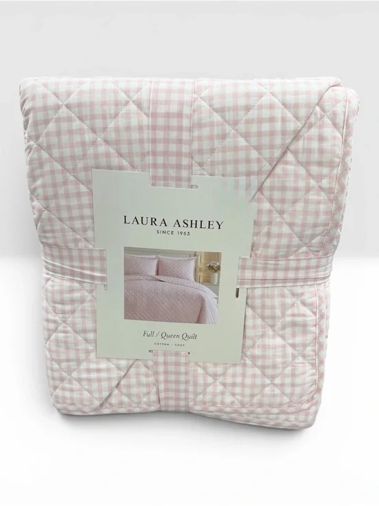 SOFT Pink Gingham Laura Ashley Full/Queen  Cotton Quilt ~ Shabby Chic Cottage