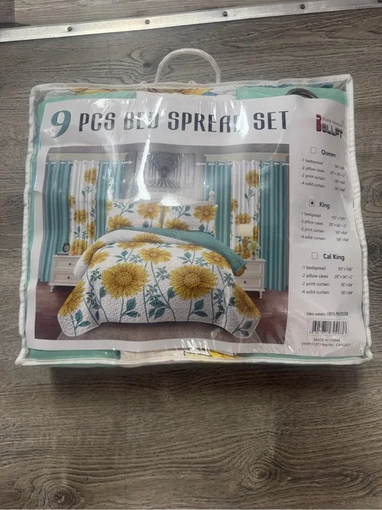 9-Piece Sunflower Quilt Bedspread Set in Yellow & Teal -