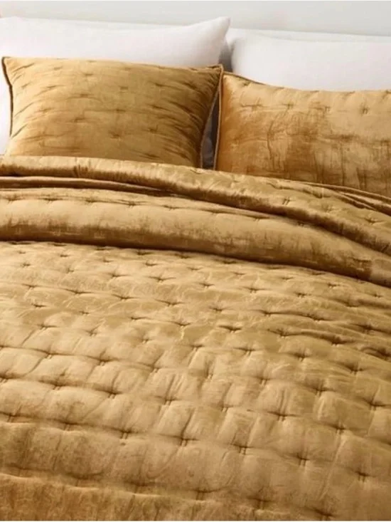 West Elm Velvet Quilted Comforter in Gold