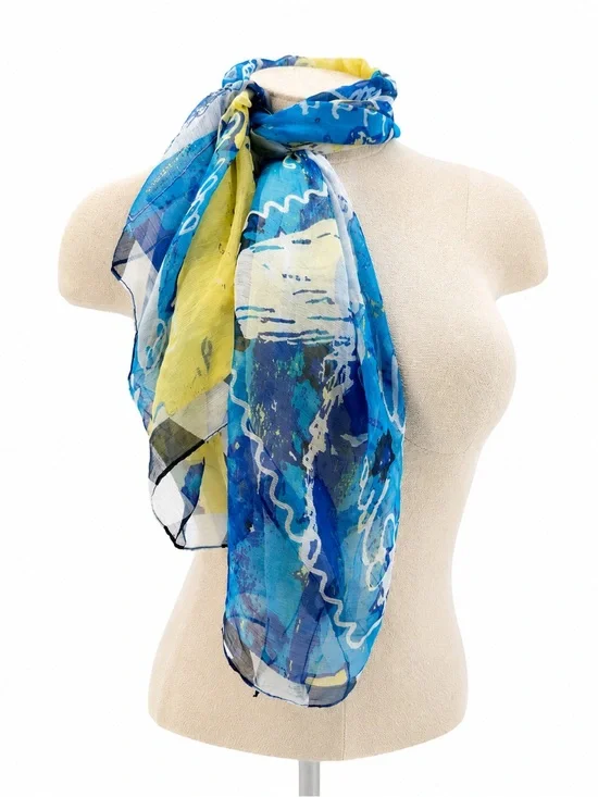Hawaii Blue & Yellow Square Scarf Accessory Overlay Colorful Sheer Lightweight