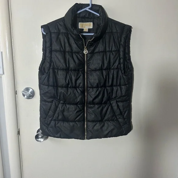 Michael Kors Black Puffer Vest with Gold Accents