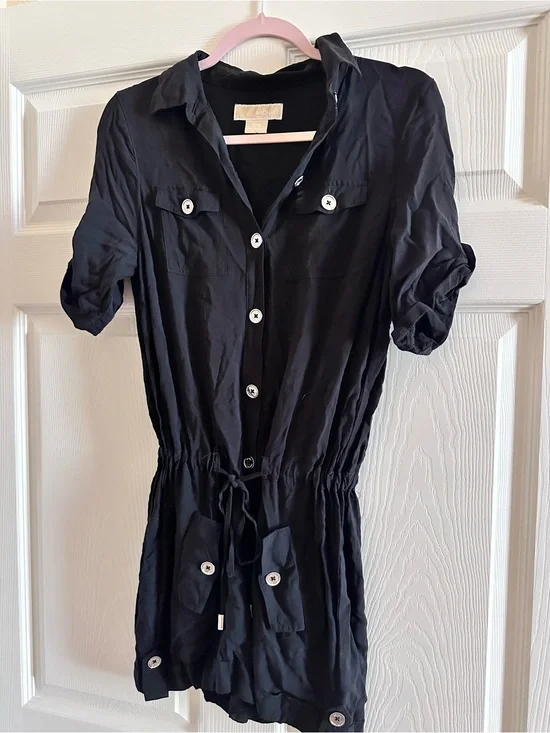 Michael Kors Black Button-Front Short-Sleeve Romper
