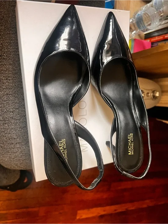 Michael Kors Black Patent Pointed Slingback Heels