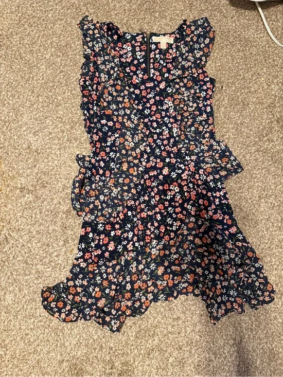 Michael Kors Navy Floral Ruffle Dress for Girls