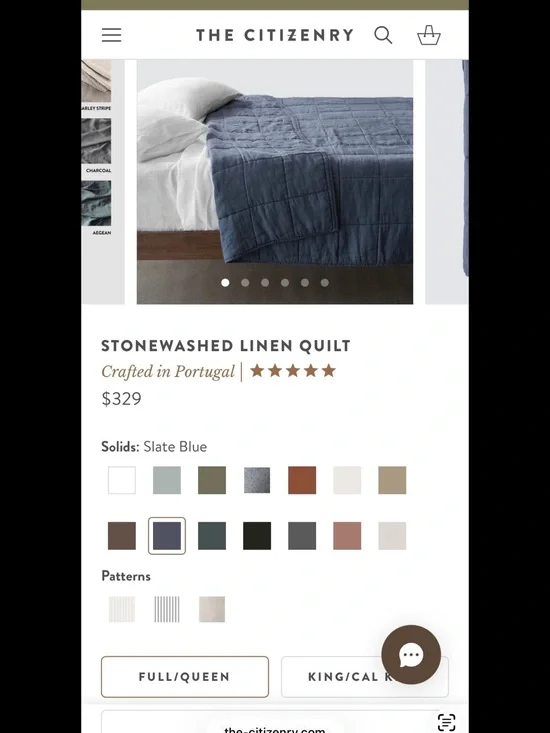 The Citizenry Stonewashed Linen Quilt, 100% Flax, Loomed in Portugal, Full/Queen