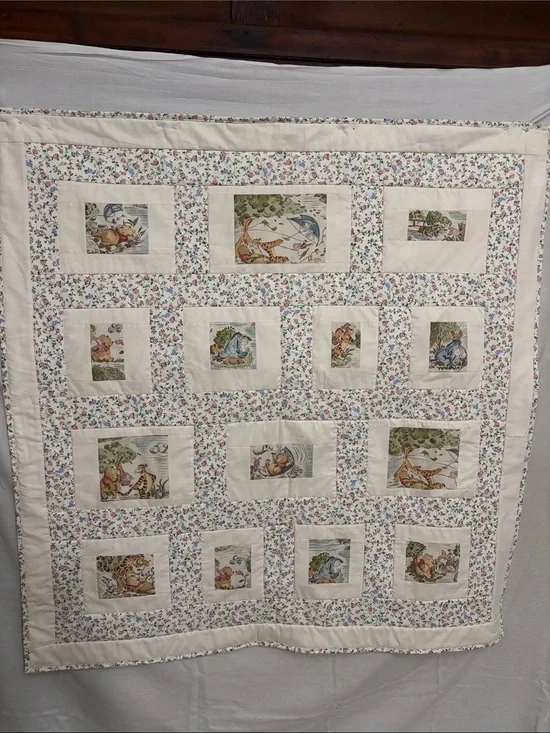 Cream Floral Baby Quilt with Winnie the Pooh characters