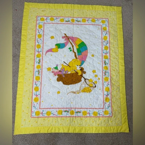 Handmade Vintage Care Bear Sunshine Bear Quilt Baby‎ Toddler Kid Blanket Bedding