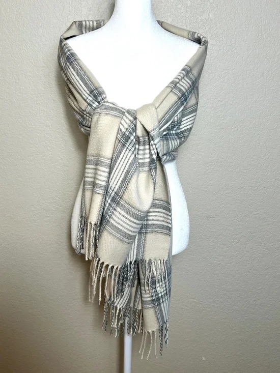 *FIRM PRICE* J. Crew Factory Plaid Fringed Oversized Scarf / Wrap