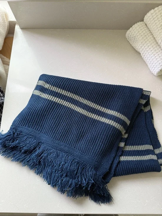 Warner Bros. Harry Potter Ravenclaw Navy Blue Knit Scarf with Light Gray Stripes