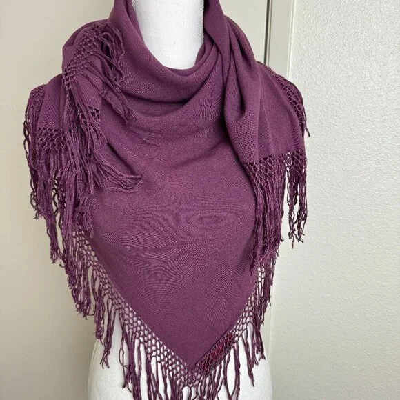TIENDA HO MOROCCAN SCARF  Hand Woven Purple Fringe 40