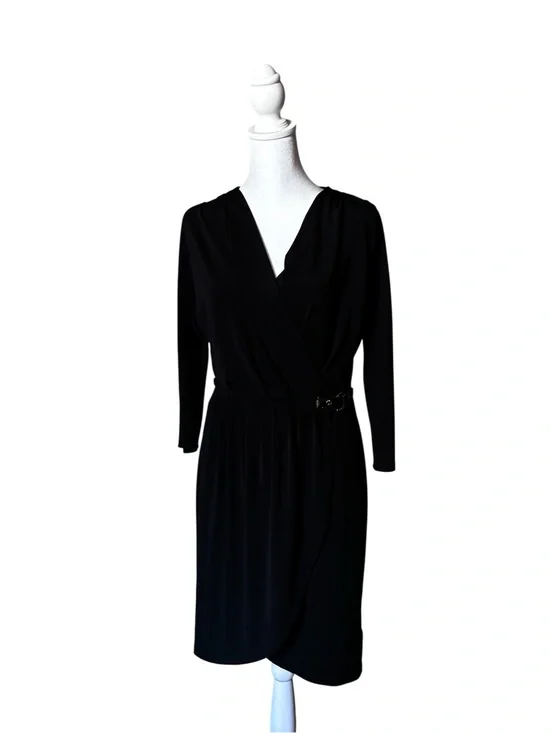 Michael Kors Black Long-Sleeve Wrap Dress with Waist Detail