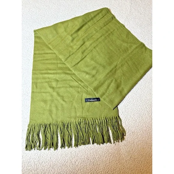 100% Cashmere Scarf Women Green Fringe Winter Lanvin? Warm Outdoor 25.5