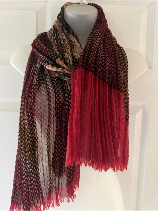 VTG Y2K Avant-Garde Mixed Print Plissé Micro-Pleated Asymmetric Statement Scarf