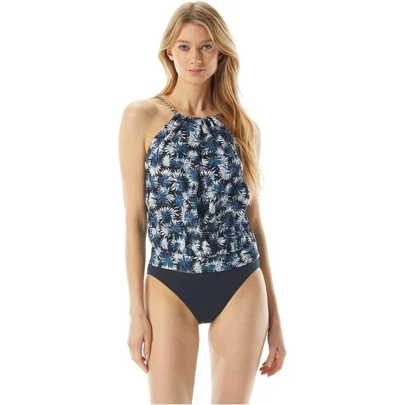 Michael Kors Blouson High Neck Tankini Top Swimsuit Swim Medium M