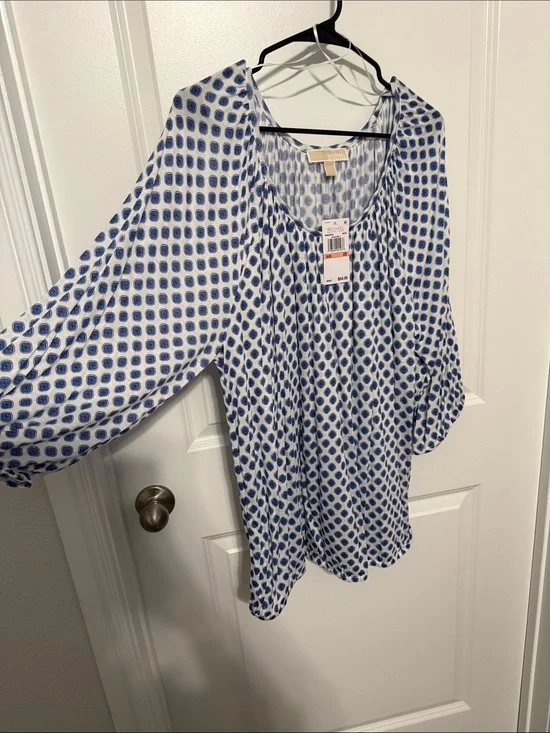 Michael Kors White Blouse with Blue Dot Pattern