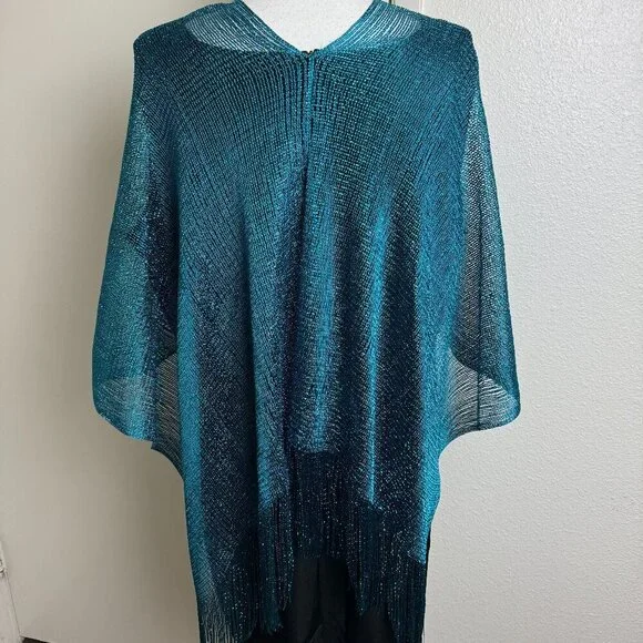 Vintage Piano Party Evening  Wrap Poncho  Scarf Fringe Lurex