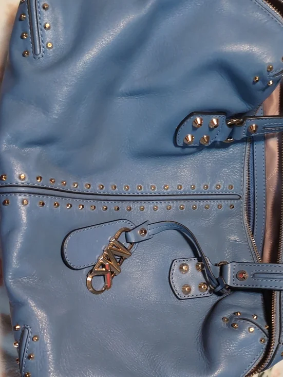 Michael Kors Light Blue Studded Shoulder Bag with MK Charm