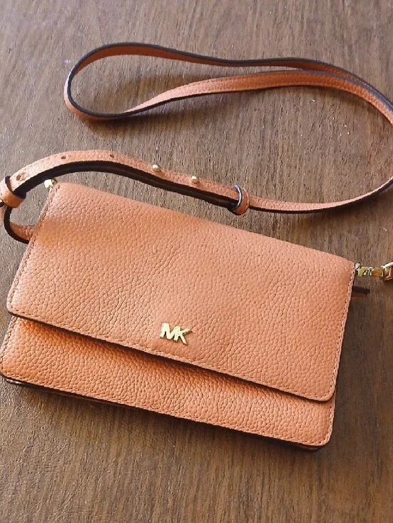 Michael Kors Orange Pebbled Leather Crossbody Wallet