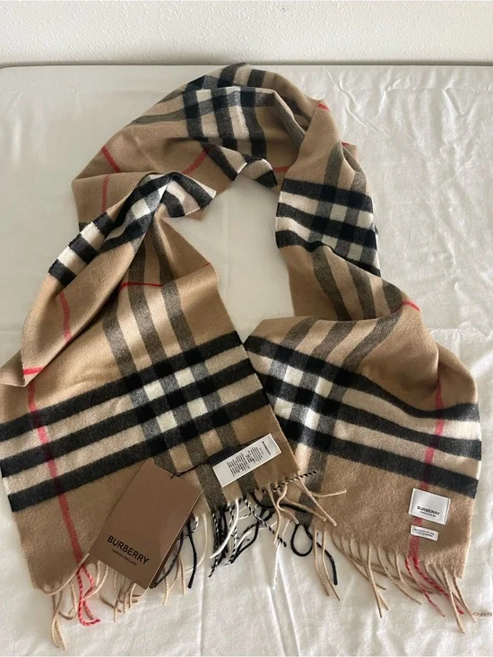 BURBERRY London CHECK CASHMERE 100% SCARF ARCHIVE BEIGE Size 168 X30 CM $470 NWI