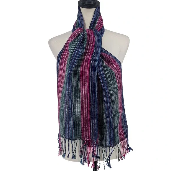 Jalsu Uma Alpaca Scarf OS Jewel Tones Multi Striped Artisan Boho Lightweight