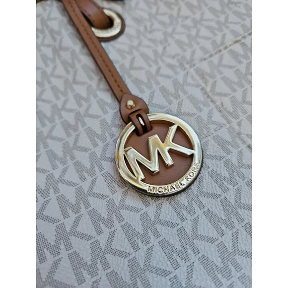 Michael Kors Jet Set Travel Tote Bag Purse MK Signature Vanilla/Brown