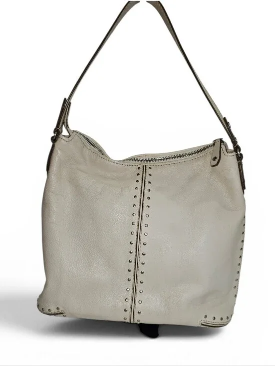 Michael Kors Women's Stud-Accent Leather Hobo Bag in Off White