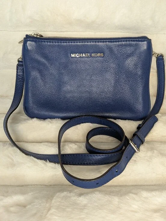 Michael Kors Navy Pebbled Leather Triple Zipper Crossbody