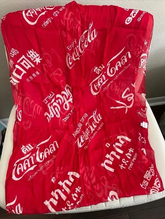Coca Cola Red Logo Print Lightweight infinity Scarf multi language