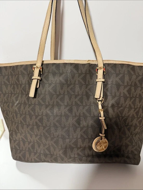 Large Michael Kors Brown and Beige MK Logo Tote