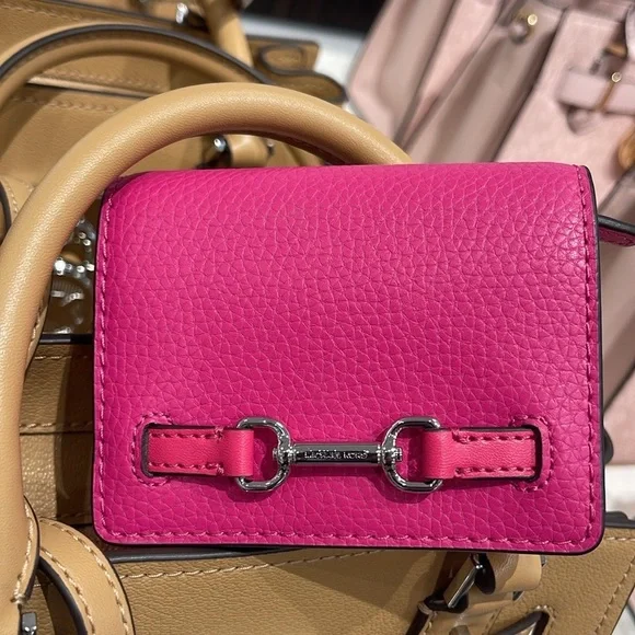 MICHAEL KORS Carson Small Pebbled Leather Flap Wallet DRAGONFRUIT NWT