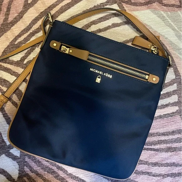 Michael Kors Dark Blue and Tan Messenger Bag
