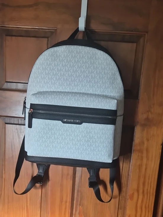 Michael Kors White and Black MK Logo Backpack