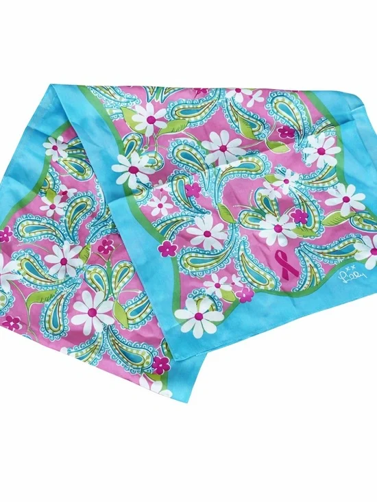 Lilly Pulitzer x Ford 100% Silk Scarf Breast Cancer Awareness Floral Paisley 55