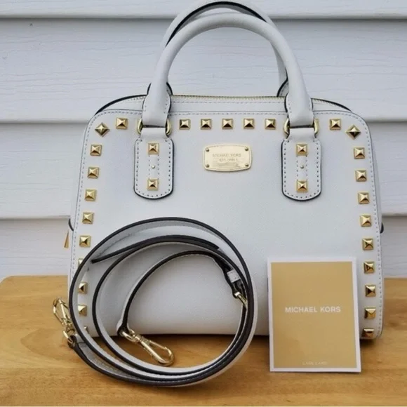 Michael Kors Cream and Gold Studded Satchel