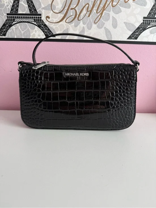 Michael Kors Black Croc-Embossed Mini Top-Handle Bag