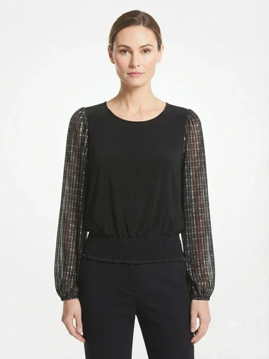 Michael Michael Kors Black Metallic Grid Sleeve Blouse Size Small