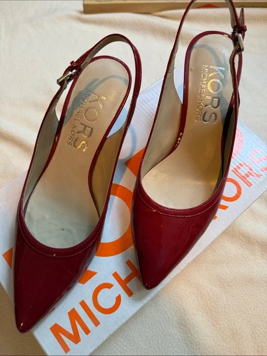 Michael Kors Red Patent Leather Pointed Slingback Heels