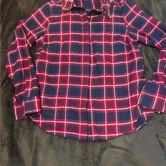Michael Kors Red and Navy Plaid Button-Down Shirt