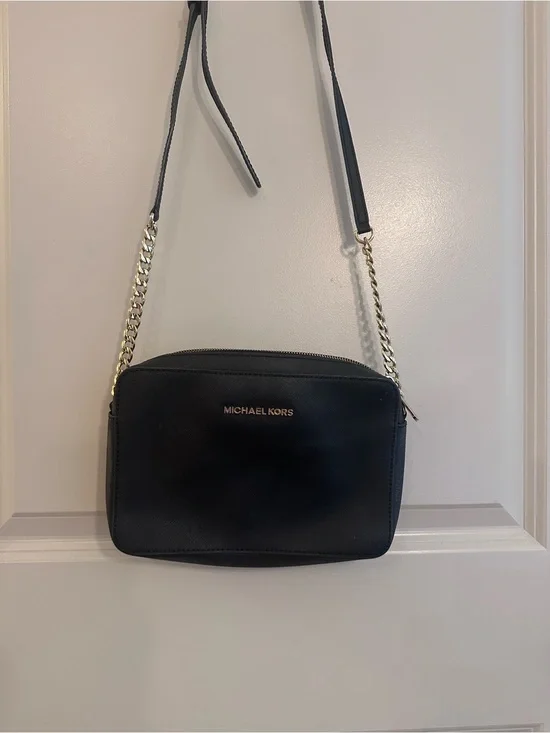 Michael Kors Black Crossbody Camera Bag with Gold Chain